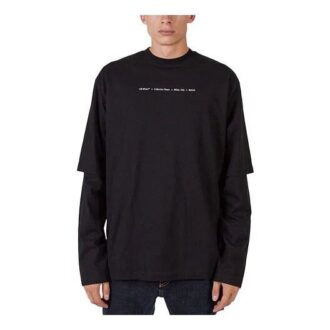 Camiseta Off-White para hombre FW21 de manga larga holgada con estampado de flecha verde en la manga, color negro Camiseta Off-White para hombre FW21 de manga larga holgada con estampado de flecha verde en la manga, color negro