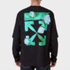 Camiseta Off-White para hombre FW21 de manga larga holgada con estampado de flecha verde en la manga, color negro