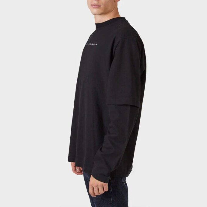 Camiseta Off-White para hombre FW21 de manga larga holgada con estampado de flecha verde en la manga, color negro