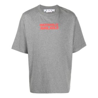 Camiseta Off-White para hombre FW22 con eslogan estampado, cuello redondo y pantalones cortos, versión estándar, gris Camiseta Off-White para hombre FW22 con eslogan estampado, cuello redondo y pantalones cortos, versión estándar, gris