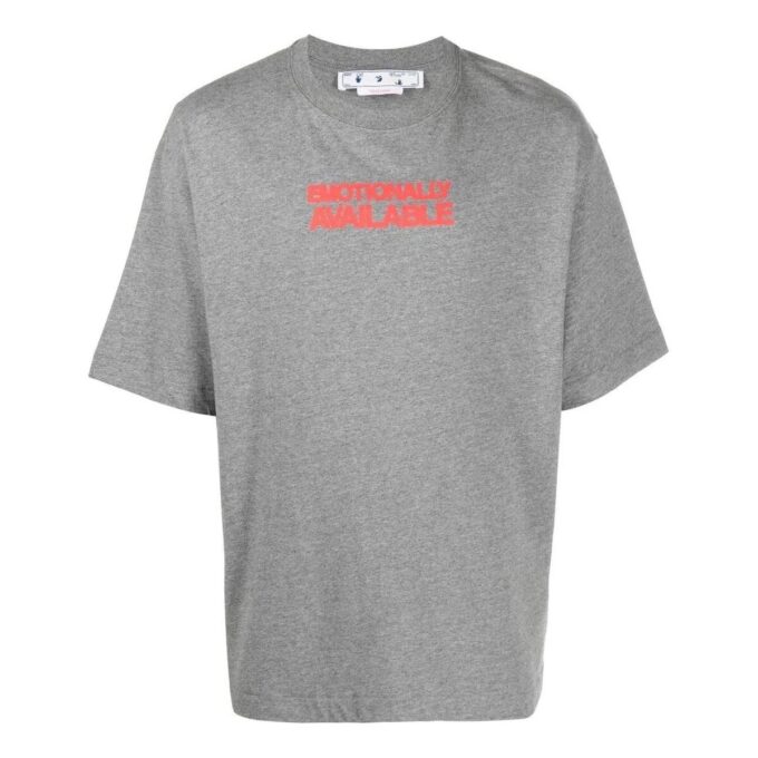 Camiseta Off-White para hombre FW22 con eslogan estampado, cuello redondo y pantalones cortos, versión estándar, gris