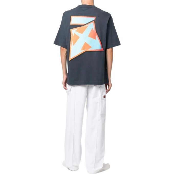 Camiseta Off-White para hombre FW22 con estampado, cuello redondo, pantalones cortos y corte holgado en azul marino