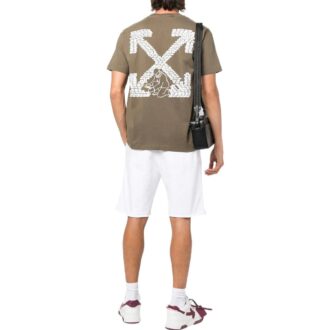 Camiseta Off-White para hombre FW22 con estampado de flechas, cuello redondo y pantalones cortos, color verde Camiseta Off-White para hombre FW22 con estampado de flechas, cuello redondo y pantalones cortos, color verde