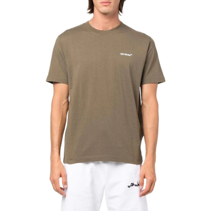 Camiseta Off-White para hombre FW22 con estampado de flechas, cuello redondo y pantalones cortos, color verde