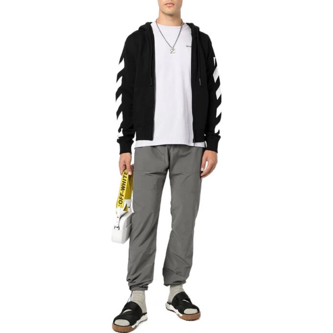 Camiseta Off-White para hombre FW22 con estampado de flechas en la espalda, con capucha y manga larga, versión estándar, color negro