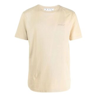 Camiseta Off-White para hombre FW22 con estampado de rayas en la espalda, cuello redondo y pantalones cortos, versión básica, color marrón claro Camiseta Off-White para hombre FW22 con estampado de rayas en la espalda, cuello redondo y pantalones cortos, versión básica, color marrón claro