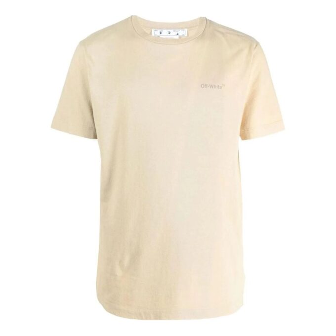 Camiseta Off-White para hombre FW22 con estampado de rayas en la espalda, cuello redondo y pantalones cortos, versión básica, color marrón claro