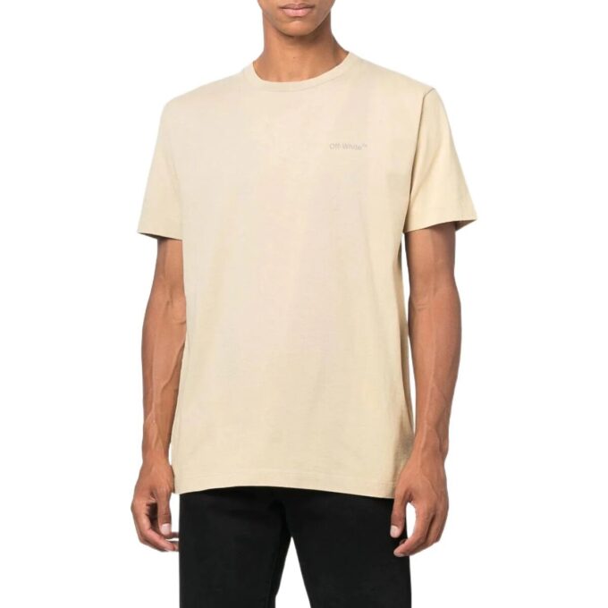 Camiseta Off-White para hombre FW22 con estampado de rayas en la espalda, cuello redondo y pantalones cortos, versión básica, color marrón claro