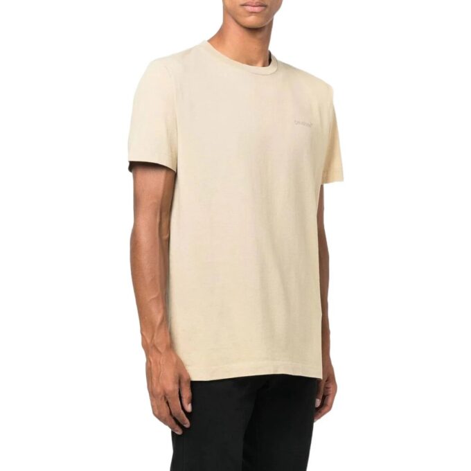 Camiseta Off-White para hombre FW22 con estampado de rayas en la espalda, cuello redondo y pantalones cortos, versión básica, color marrón claro