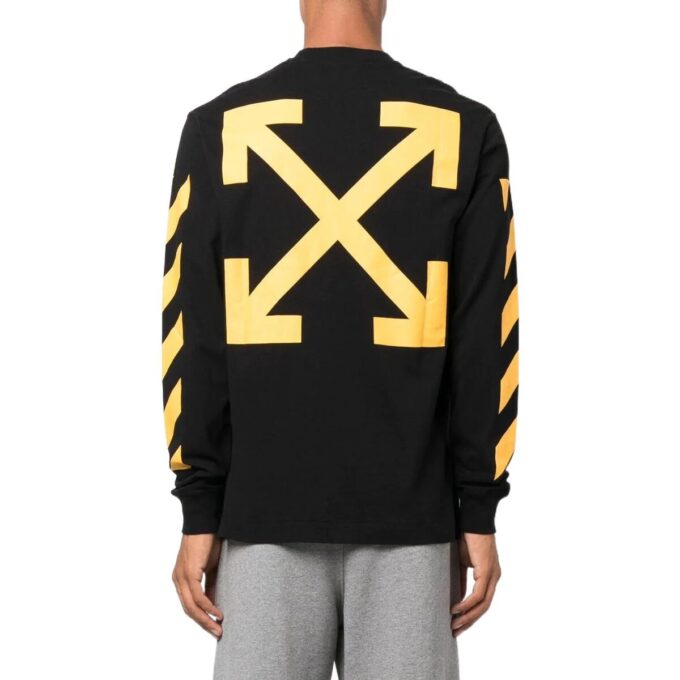 Camiseta Off-White para hombre FW22 de color liso, cuello redondo, estampado pintado y manga larga, en negro