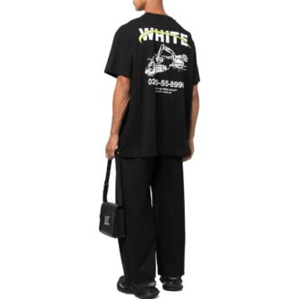 Camiseta Off-White para hombre FW22 de corte holgado, cuello redondo y manga corta con estampado de letras y logotipo, color negro Camiseta Off-White para hombre FW22 de corte holgado, cuello redondo y manga corta con estampado de letras y logotipo, color negro