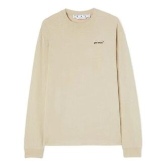 Camiseta Off-White para hombre FW22 de cuello redondo, manga larga, corte holgado y estampado de logotipo, color beige Camiseta Off-White para hombre FW22 de cuello redondo, manga larga, corte holgado y estampado de logotipo, color beige