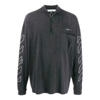 Camiseta Off-White para hombre, temporada primavera-verano 2021, con estampado de flechas, media cremallera, manga larga y corte holgado, color gris oscuro Camiseta Off-White para hombre, temporada primavera-verano 2021, con estampado de flechas, media cremallera, manga larga y corte holgado, color gris oscuro
