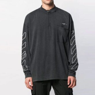 Camiseta Off-White para hombre, temporada primavera-verano 2021, con estampado de flechas, media cremallera, manga larga y corte holgado, color gris oscuro Camiseta Off-White para hombre, temporada primavera-verano 2021, con estampado de flechas, media cremallera, manga larga y corte holgado, color gris oscuro