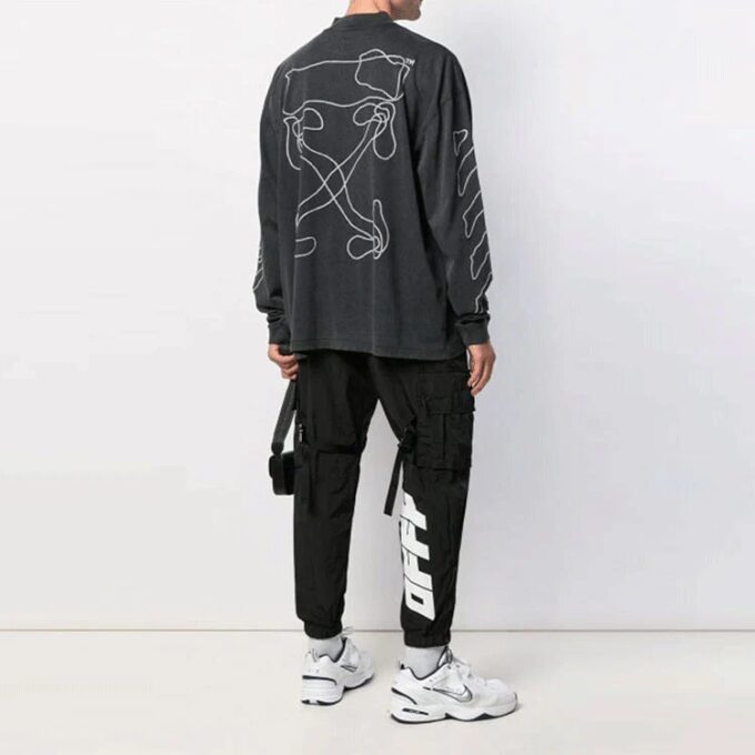 Camiseta Off-White para hombre, temporada primavera-verano 2021, con estampado de flechas, media cremallera, manga larga y corte holgado, color gris oscuro