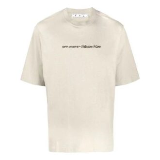 Camiseta Off-White para hombre, temporada primavera-verano 2021, con estampado de logotipo, pantalones cortos y corte holgado, color caqui claro Camiseta Off-White para hombre, temporada primavera-verano 2021, con estampado de logotipo, pantalones cortos y corte holgado, color caqui claro