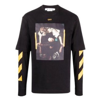 Camiseta Off-White para hombre, temporada primavera-verano 2022, con estampado, cuello redondo y manga larga, color negro