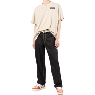 Camiseta Off-White para hombre, temporada primavera-verano 2022, con estampado de logotipo, pantalones cortos y corte holgado, color marrón claro