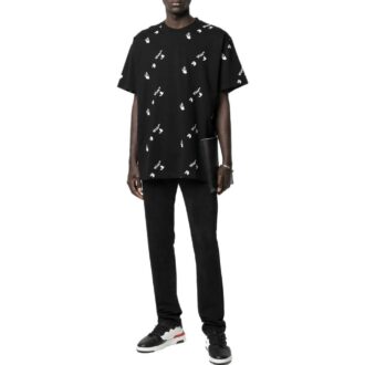Camiseta Off-White para hombre, temporada primavera-verano 2022, de color liso, cuello redondo, estampado con logotipo y pantalones cortos, color negro