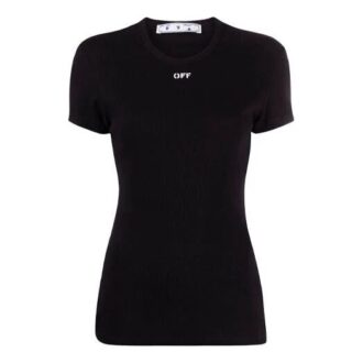 Camiseta Off-White SS21 con logotipo, cuello redondo, pantalones cortos y corte ajustado, color negro