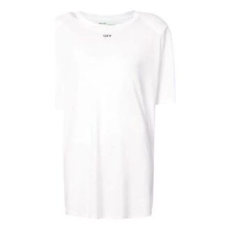 Camiseta oversize con cuello redondo, estampado y abertura trasera en color blanco roto