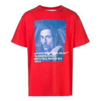 Camiseta roja de manga corta y corte holgado para hombre Off-White con estampado del logotipo Bernini