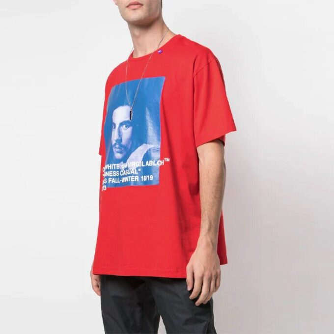Camiseta roja de manga corta y corte holgado para hombre Off-White con estampado del logotipo Bernini