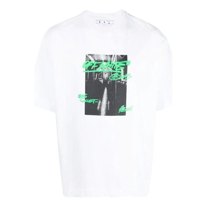 Camiseta blanca de manga corta con cuello redondo y estampado de letras Off-White para hombre, colección Otoño-Invierno 2022