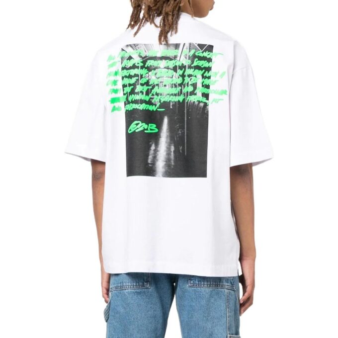 Camiseta blanca de manga corta con cuello redondo y estampado de letras Off-White para hombre, colección Otoño-Invierno 2022