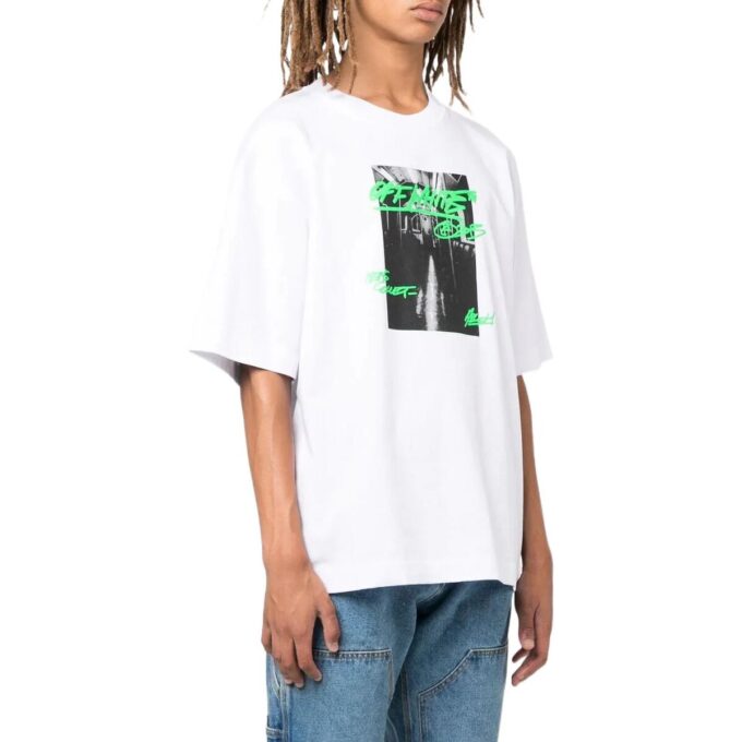 Camiseta blanca de manga corta con cuello redondo y estampado de letras Off-White para hombre, colección Otoño-Invierno 2022