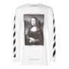 Camiseta unisex blanca de manga larga con estampado de la Mona Lisa y corte holgado