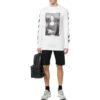 Camiseta unisex blanca de manga larga con estampado de la Mona Lisa y corte holgado