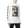 Camiseta unisex blanca de manga larga con estampado de la Mona Lisa y corte holgado