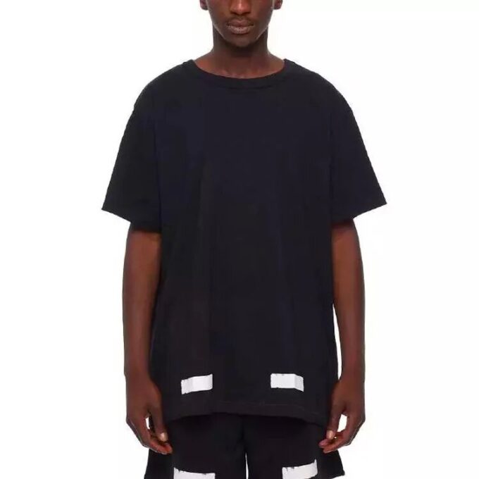 Camiseta unisex de cuello redondo y pantalones cortos con estampado de marco cuadrado, color negro