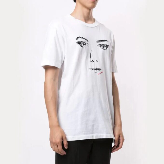 Camiseta unisex de manga corta con estampado de bocetos, color blanco