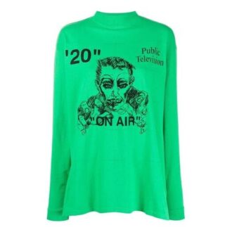 Camiseta unisex de manga larga con logotipo bordado en vertical, color verde