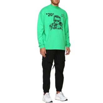 Camiseta unisex de manga larga con logotipo bordado en vertical, color verde