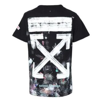 Camiseta unisex holgada de manga corta con salpicaduras de tinta, color negro