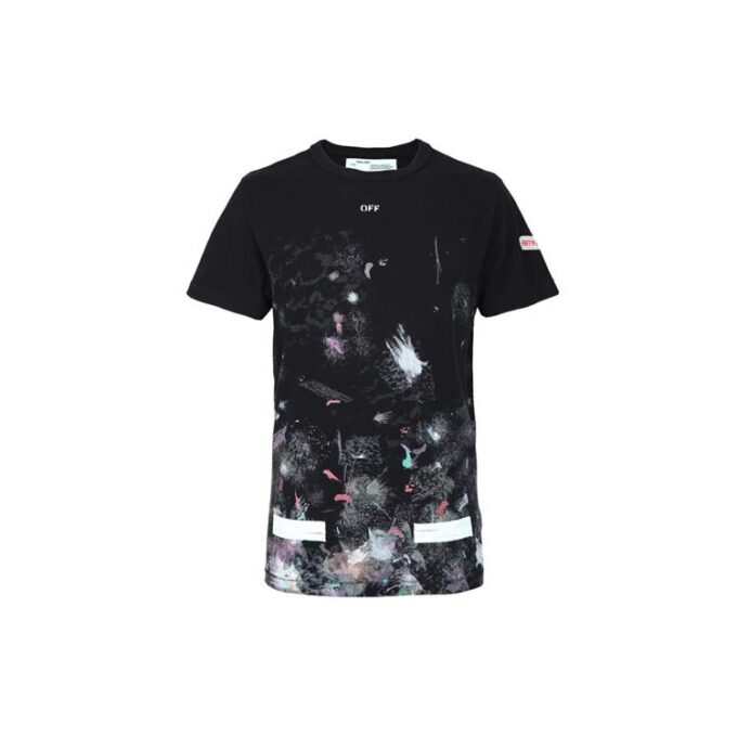 Camiseta unisex holgada de manga corta con salpicaduras de tinta, color negro
