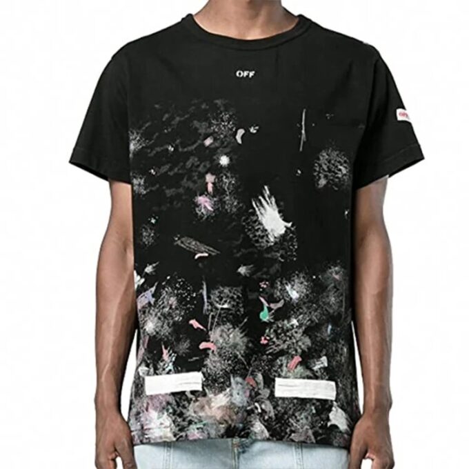 Camiseta unisex holgada de manga corta con salpicaduras de tinta, color negro