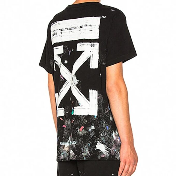Camiseta unisex holgada de manga corta con salpicaduras de tinta, color negro