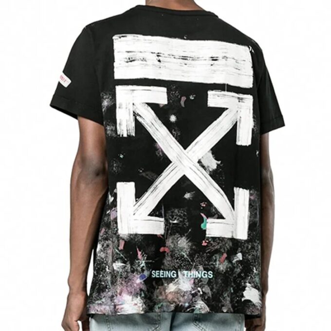 Camiseta unisex holgada de manga corta con salpicaduras de tinta, color negro