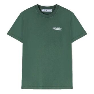 Camiseta verde de manga corta con cuello redondo y estampado alfabético en color liso de Off-White x Eden Rock St. Barth Crossover Camiseta verde de manga corta con cuello redondo y estampado alfabético en color liso de Off-White x Eden Rock St. Barth Crossover