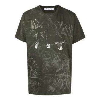Camiseta verde de manga corta con logotipo Off-White para hombre, temporada primavera-verano 2021 Camiseta verde de manga corta con logotipo Off-White para hombre, temporada primavera-verano 2021
