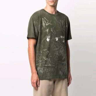 Camiseta verde de manga corta con logotipo Off-White para hombre, temporada primavera-verano 2021 Camiseta verde de manga corta con logotipo Off-White para hombre, temporada primavera-verano 2021
