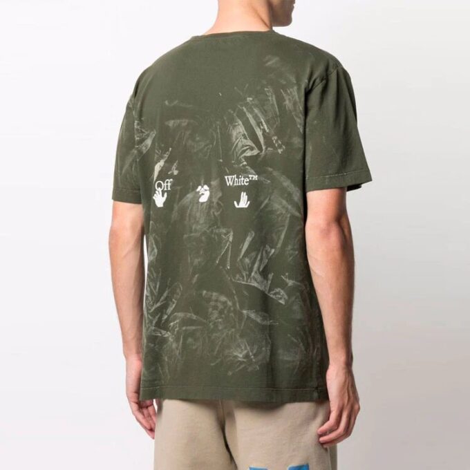 Camiseta verde de manga corta con logotipo Off-White para hombre, temporada primavera-verano 2021