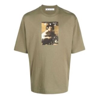 Camiseta verde de manga corta y cuello redondo con estampado de personajes para hombre de Off-White, corte holgado