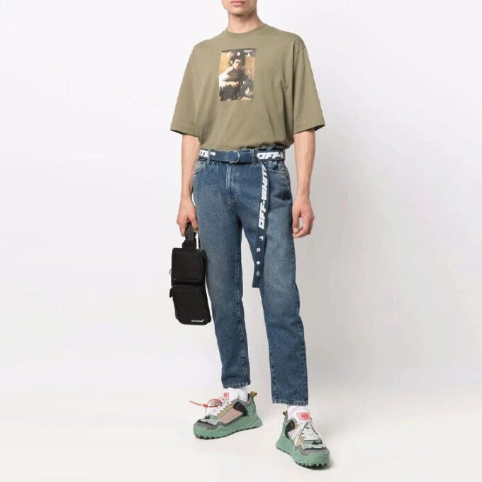 Camiseta verde de manga corta y cuello redondo con estampado de personajes para hombre de Off-White, corte holgado