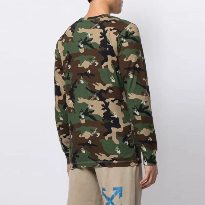 Camiseta verde de manga larga holgada con estampado de camuflaje Off-White para hombre, temporada primavera-verano 2021
