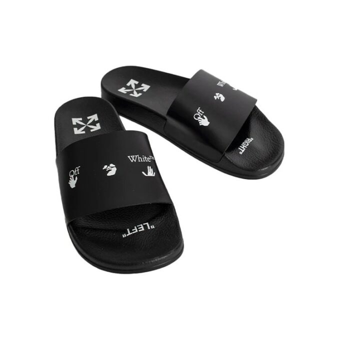 Chanclas de piscina Off-White con estampado multilogo, color negro